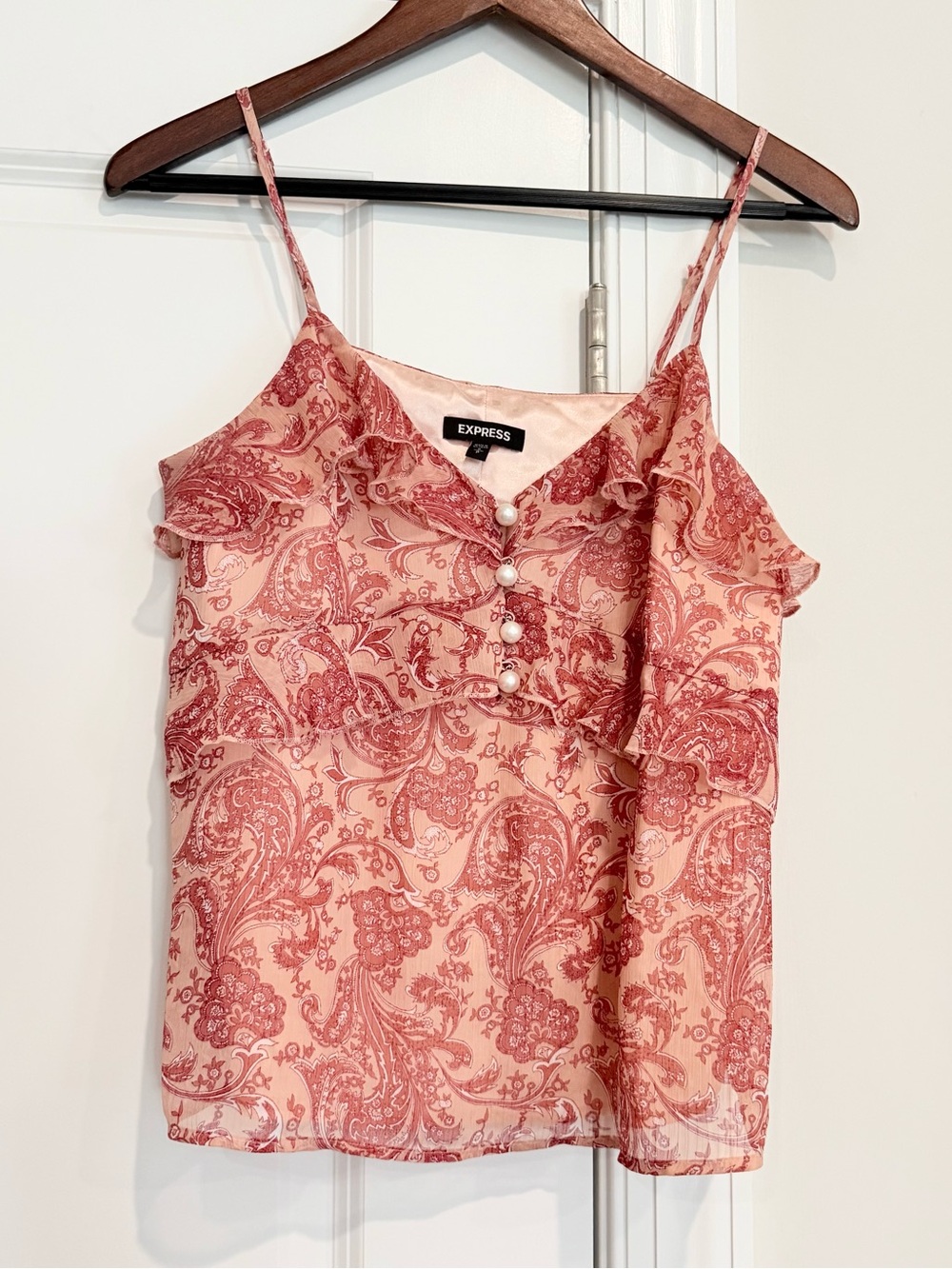 Express Dusty Pink Paisley Ruffle Camisole